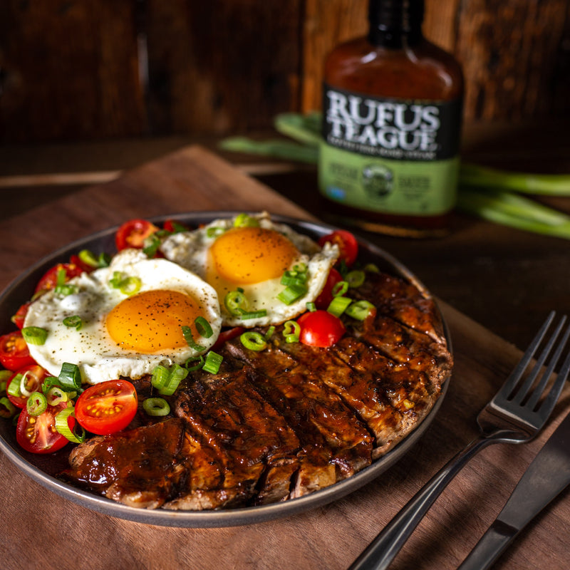 sunny side eggs on a delicious steak