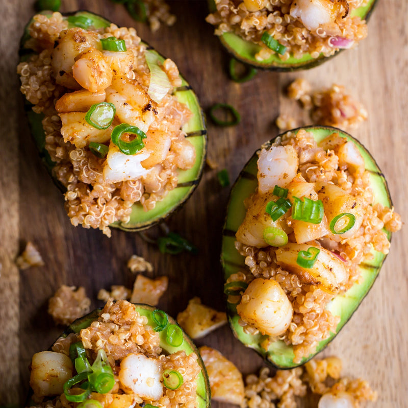 grilled avocados brimming with shrimp